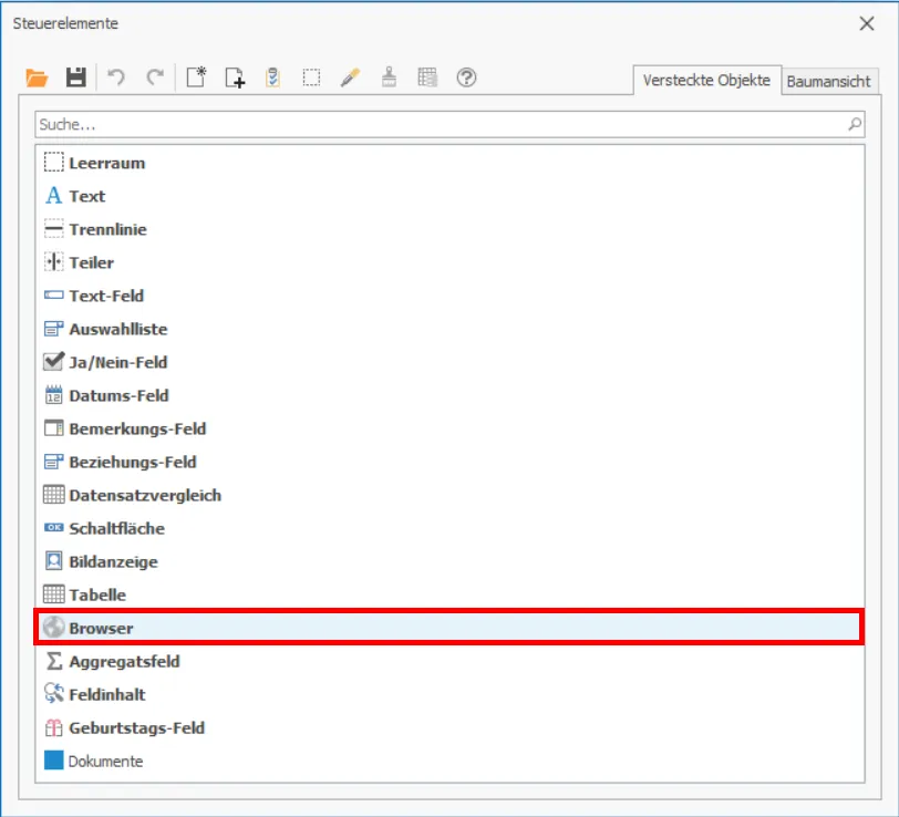 Eingabemaskeneditor Browser Control