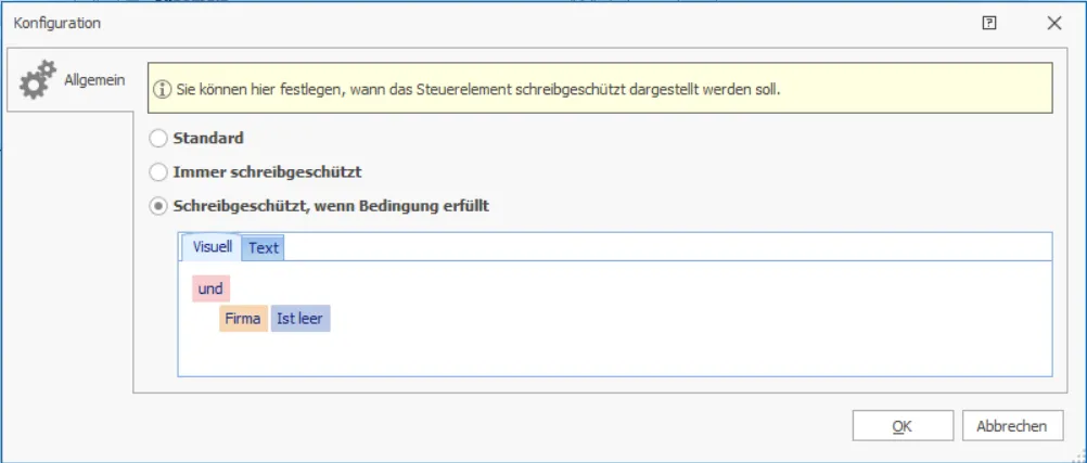 Eingabemasken dynamischer Schreibschutz von Feldern Beispiel Firmenzusatz