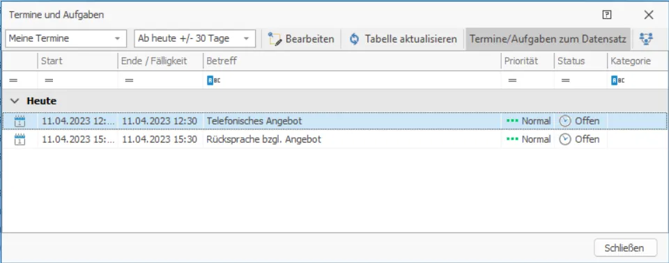 Eingabemasken Termine Aufgaben Beispiel