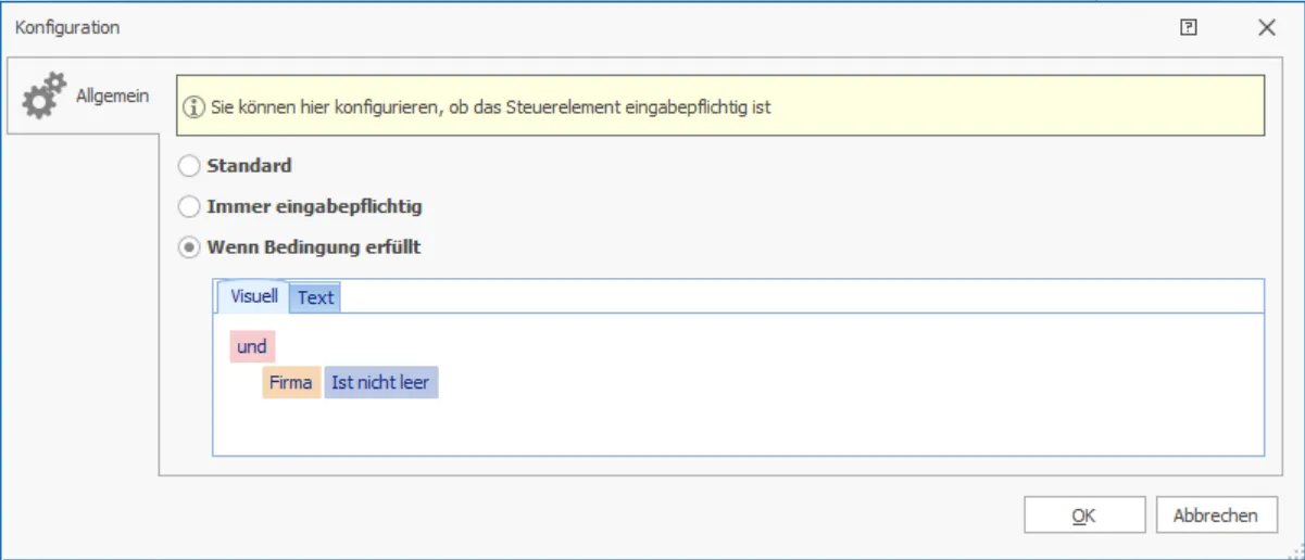Eingabemasken Eingabepflicht Felder Bedingung Beispiel