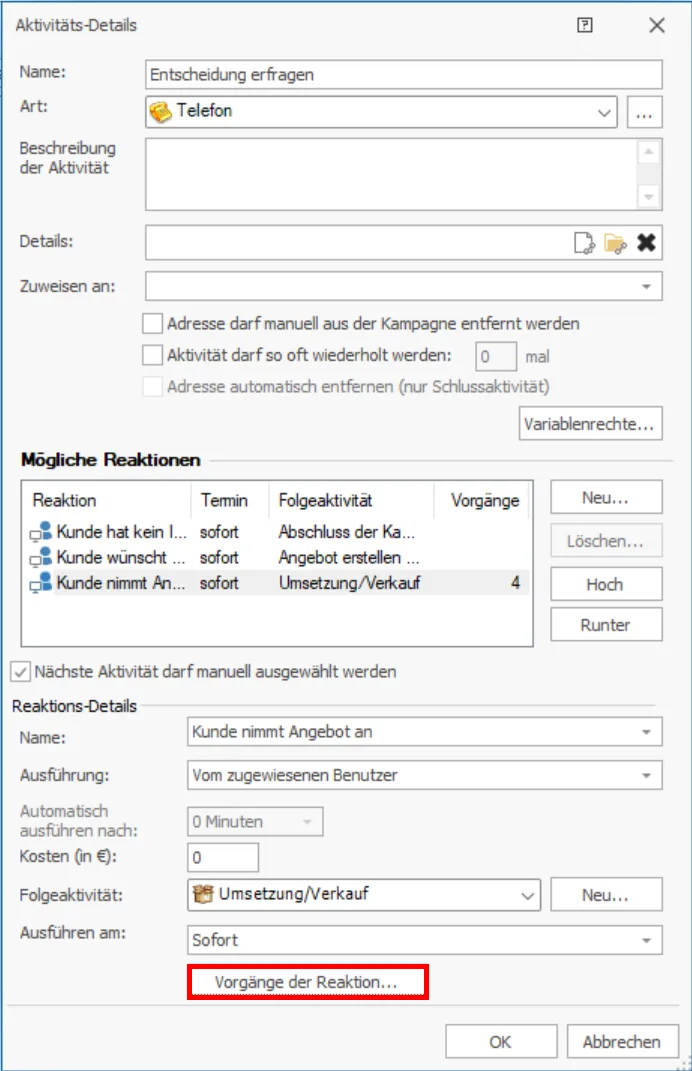 Kampagnen API-Aufruf auswerten Vorgaenge Reaktion Aktivitaets-Details